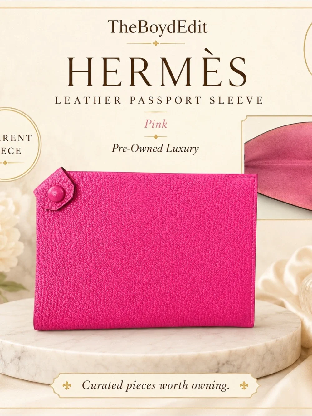 Hermes Pink Leather Passport Sleeve